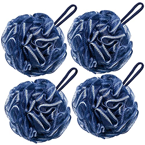 VANZAVANZU Bath Loofah Large 80g Shower Sponge Body Scrubber Mesh Pouf for Men and Women Set of 4 Navy Blue - Image 2