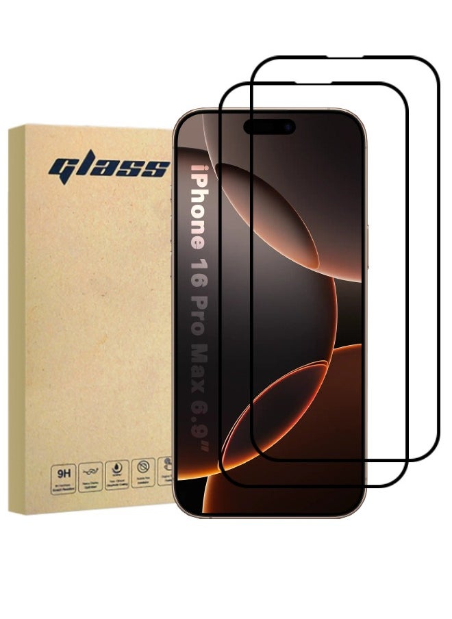 Glass 2 Pack iPhone 16 Pro Max Screen Protector, [9H Hardness][Touch Sensitive][Anti-Fingerprint][Anti-Scratch][Bubble-Free], HD Full Cover Tempered Glass Screen Protector for iPhone 16 Pro Max 6.9 inch  - Image 1