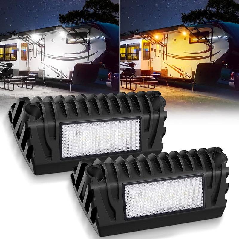 MICTUNING RV Exterior LED Porch Utility Amber/White Light 12V Each Replacement Lighting for RVs Trailers Camper, 2 Pcs - Image 1