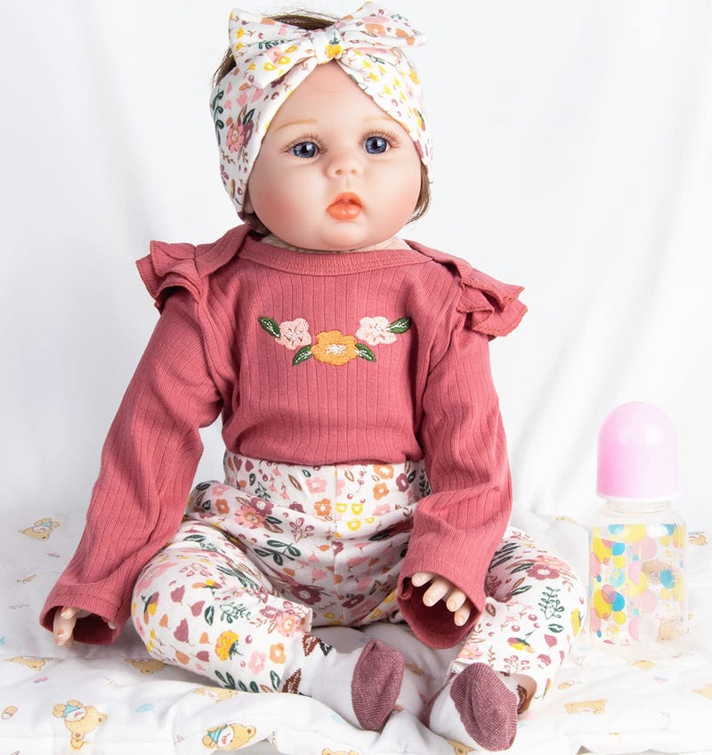 Pedolltree Reborn Baby Doll Clothes 22 inch Girl Outfit Accessories for 20-22 Inch Reborn Doll Baby Girl Doll Clothes 4pcs Set, Medium - Image 4