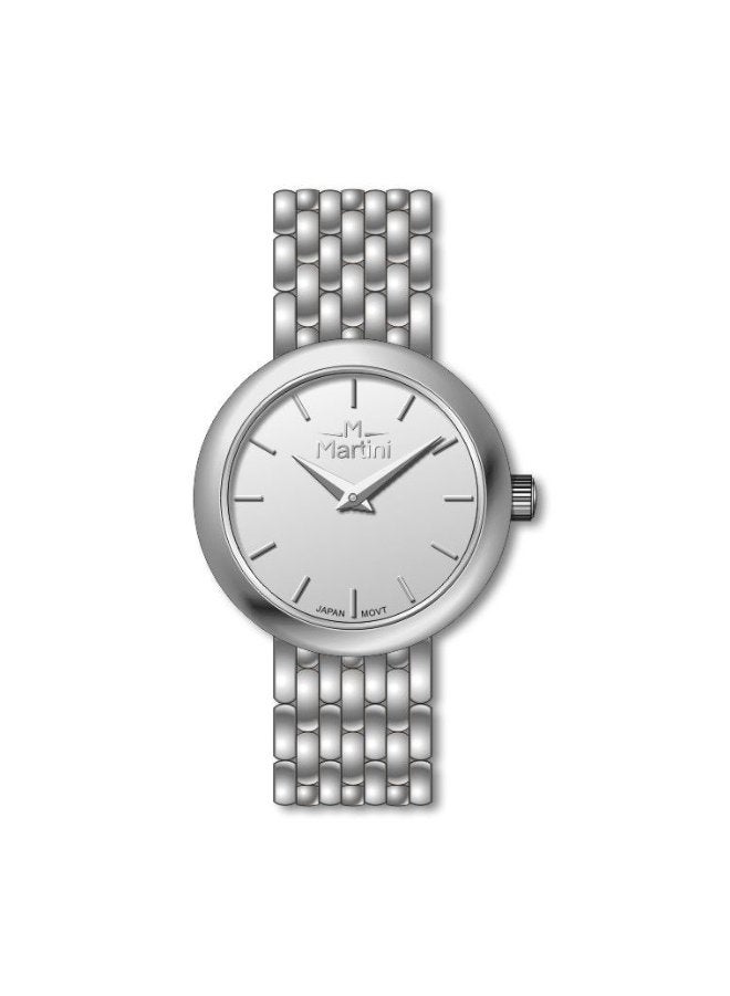 مارتيني ساعة مارتيني الأنيقة للنساء بتصميم عصري مينا فضية وسوار من الفولاذ المقاوم للصدأ مقاومة للماء مثالية للإطلالات الكاجوال والرسمية - Image 1