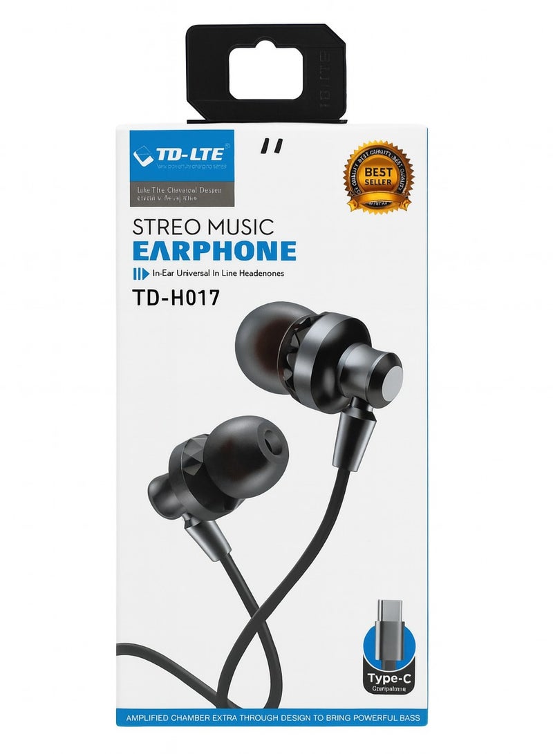 TD-LTE Type-C In-Ear Earphones with Stereo Music & Powerful Bass (TD-H017)  - Image 3