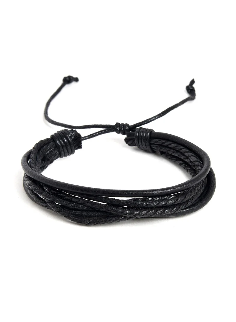 SOHI Men 4 Black & Brown Leather Charm Artificial Bracelet Jewellery