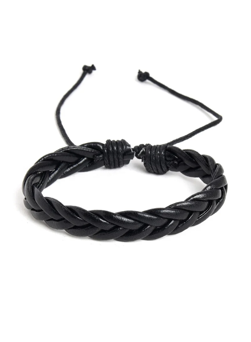 SOHI Men 4 Black & Brown Leather Charm Artificial Bracelet Jewellery