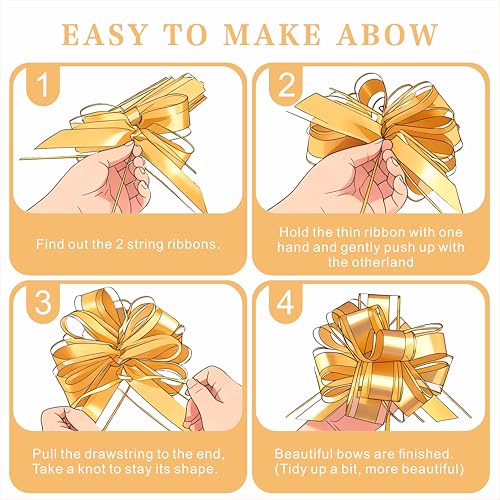 TIMESEEK 10-Pack Metallic Gold Pull Bows for Gift Wrapping - 6 Inch Reusable Ribbon Bows, Large Instant Floral Decor Bow for Wedding, Christmas, Birthday Decor, Gift Basket & Party Decorations - Image 3