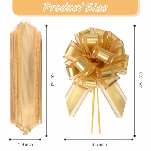 TIMESEEK 10-Pack Metallic Gold Pull Bows for Gift Wrapping - 6 Inch Reusable Ribbon Bows, Large Instant Floral Decor Bow for Wedding, Christmas, Birthday Decor, Gift Basket & Party Decorations - Image 2