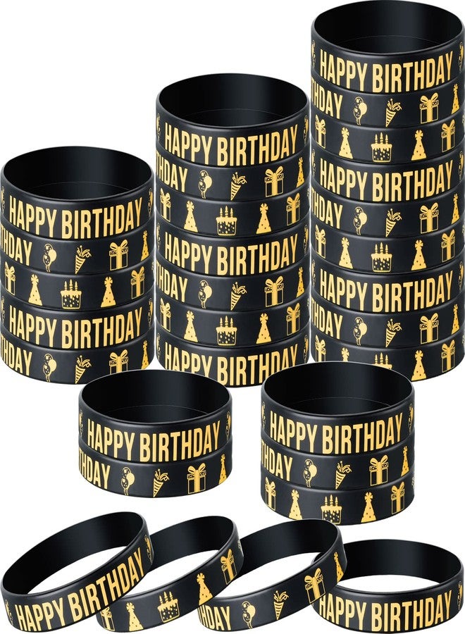Junkin 30 Pieces Birthday Party Rubber Bracelets Silicone Stretch Wristbands Letters Patterns Printed Party Supplies Inspirational Quote Silicone Bracelets for Men and Women (Birthday Style) - Image 1