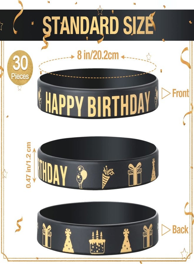 Junkin 30 Pieces Birthday Party Rubber Bracelets Silicone Stretch Wristbands Letters Patterns Printed Party Supplies Inspirational Quote Silicone Bracelets for Men and Women (Birthday Style) - Image 2