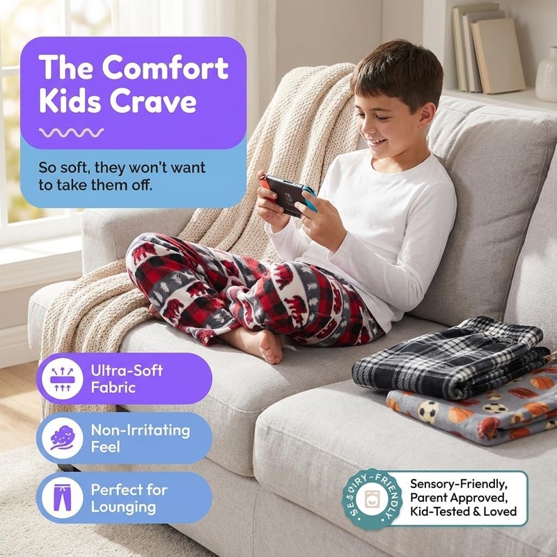 US Angels Boys Pajama Pants - 3 Pack, Boys' Sleepwear, Breathable and Soft PJ Pants, Pajama Bottoms for Teens, Youths, and Kids - Size 7 8 10-12 14-16 - Image 2