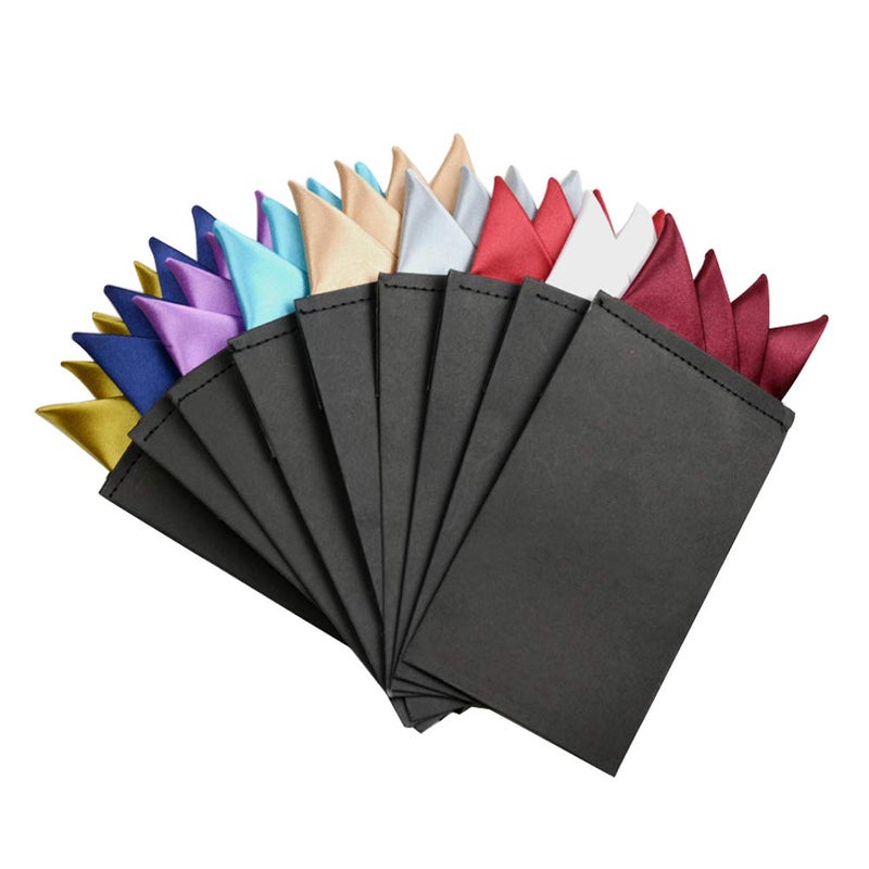 Echaprey 9 Pcs Men's PreFolded Pocket Squares On Card Masculine Polyester Suit Handkerchief - Image 1