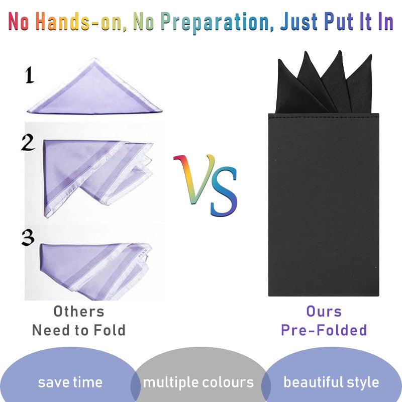 Echaprey 9 Pcs Men's PreFolded Pocket Squares On Card Masculine Polyester Suit Handkerchief - Image 3