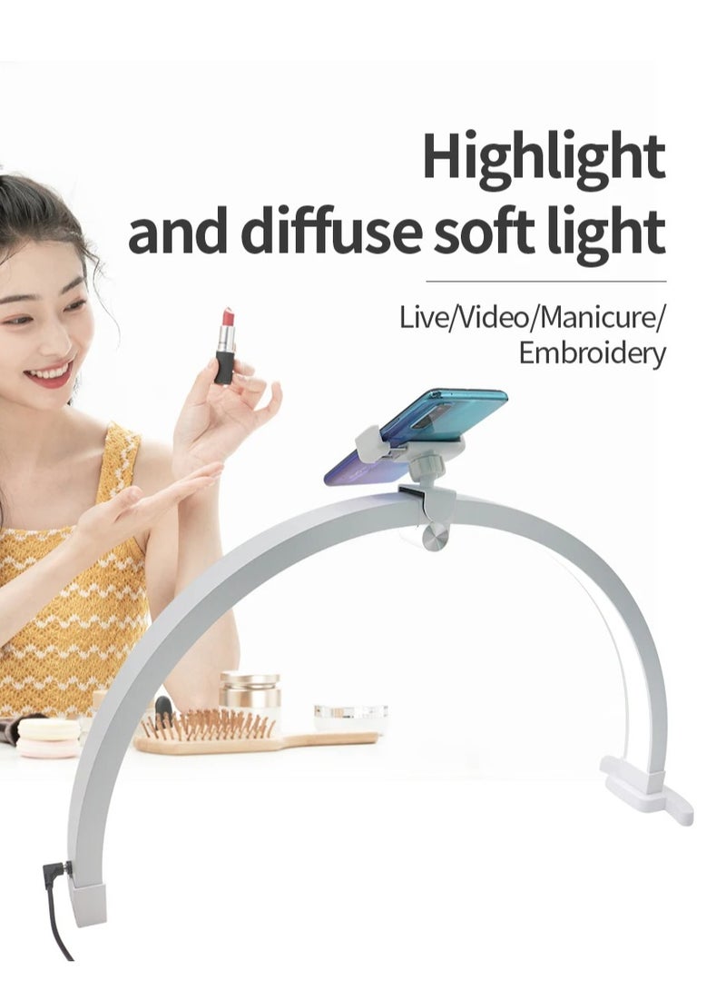 HD-M12X Half Moon Led Light 20W Touch Panel Control Foldable ABS Aluminum Alloy 3200-5600K Desk Lamp for Tattoo Nails Beauty Salon Makeup (White) - Image 4