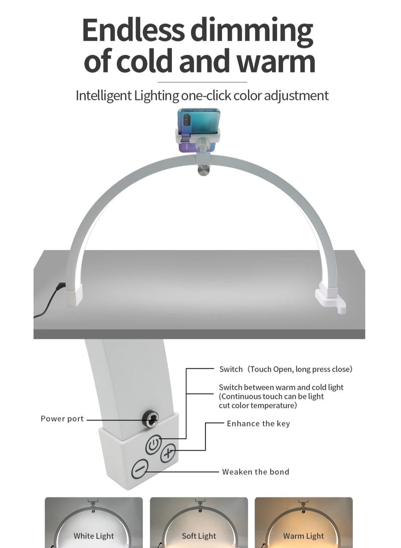 HD-M12X Half Moon Led Light 20W Touch Panel Control Foldable ABS Aluminum Alloy 3200-5600K Desk Lamp for Tattoo Nails Beauty Salon Makeup (White) - Image 5
