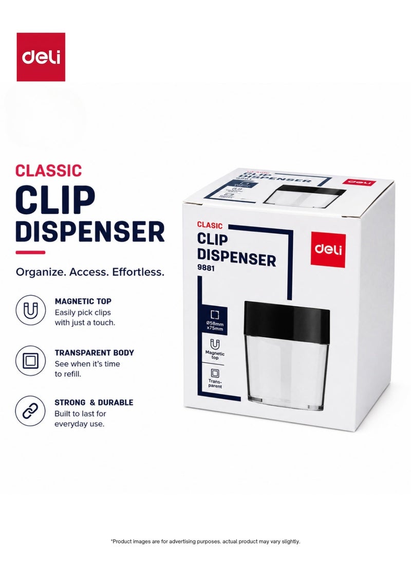 Deli Clip Dispenser Magnetic Paper Clip Holder Deli 9881 Transparent Office Desk Organizer - Image 1