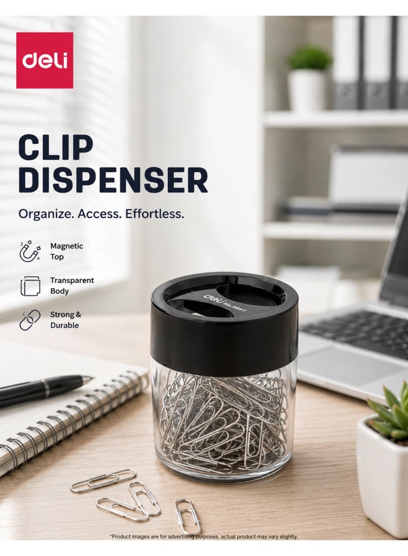 Deli Clip Dispenser Magnetic Paper Clip Holder Deli 9881 Transparent Office Desk Organizer - Image 2