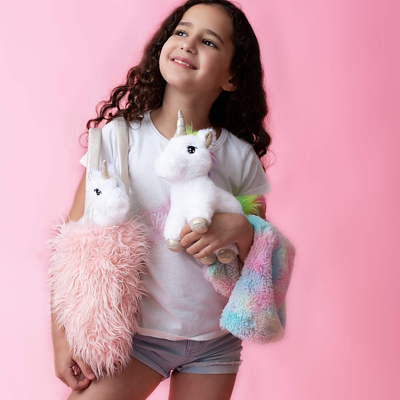 Perfectto Design Unicorn Toy for Girls Age 3, 4, 5. 4 PCS Set - Mommy Baby Stuffed Animal, Bag and a Doll Blanket. Unicorn Gift for 3-6 Year Old Girl Birthday or Christmas. (White Rainbow) - Image 3