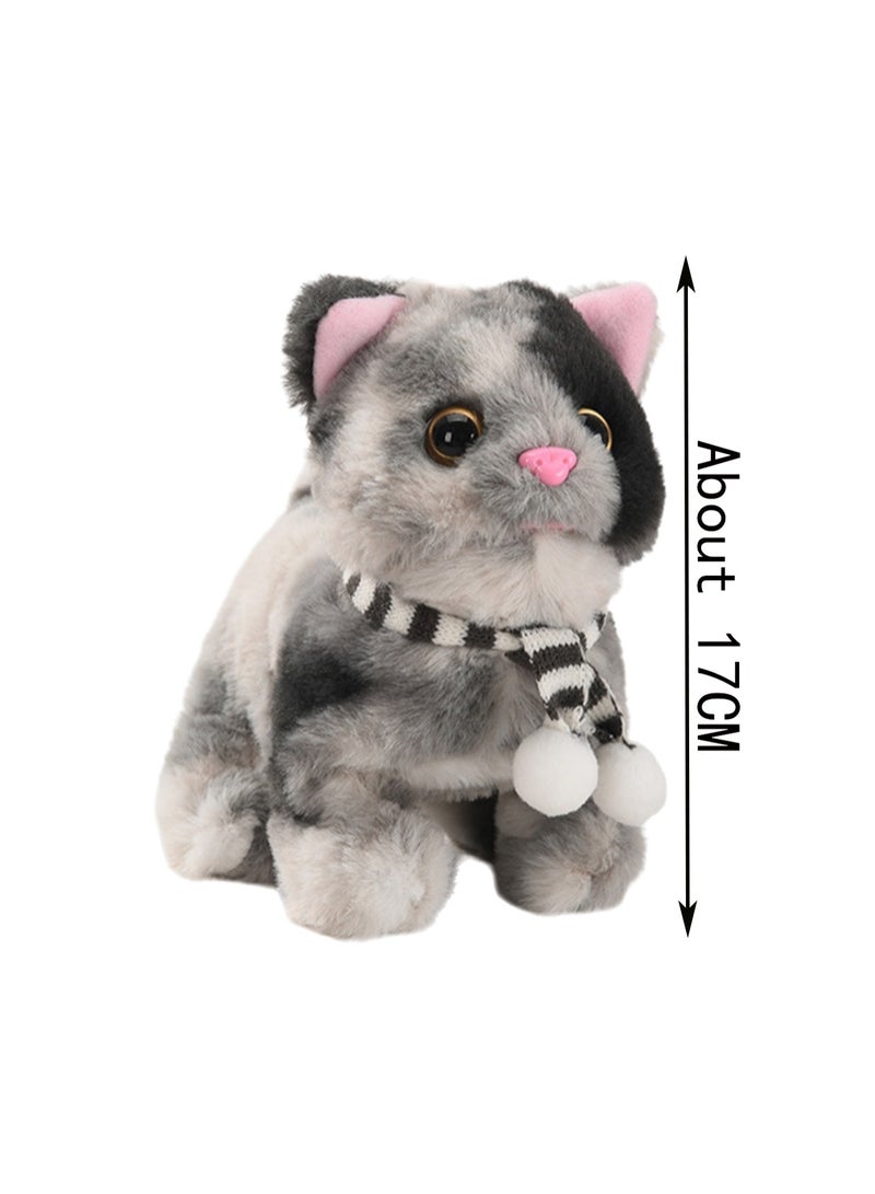 Black And Gray Scarf Cat Electric Plush Kitten Toy Walks, Calls And Moves Machine Simulation Plush Touch Interactive Toy Suitable For Children And Babies - Image 2