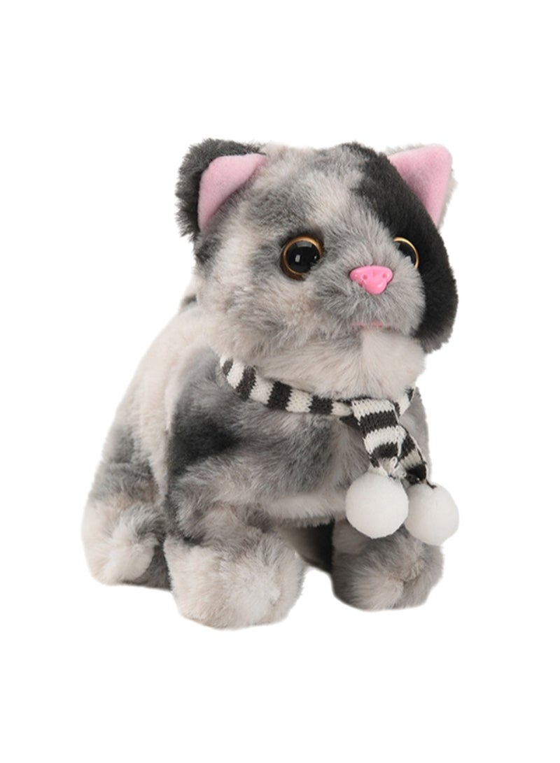 Black And Gray Scarf Cat Electric Plush Kitten Toy Walks, Calls And Moves Machine Simulation Plush Touch Interactive Toy Suitable For Children And Babies - Image 1