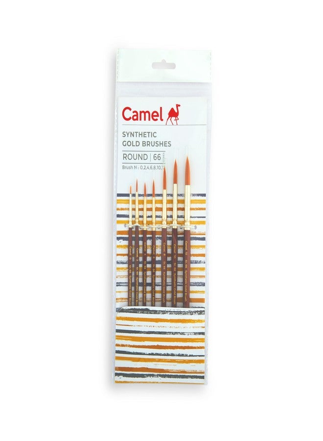 Camel Paint Brush Series 66 - Round Synthetic Gold, Set of 7 - Image 1