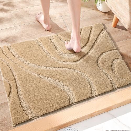 DEXDE Bathroom Rugs Mat,Soft Plush Shaggy Microfiber Bath Rug,Non Slip Bath Mats for Bathroom Floor,Machine Washable Absorbent Carpet for Shower Tub,Beige 24"x36" - Image 3