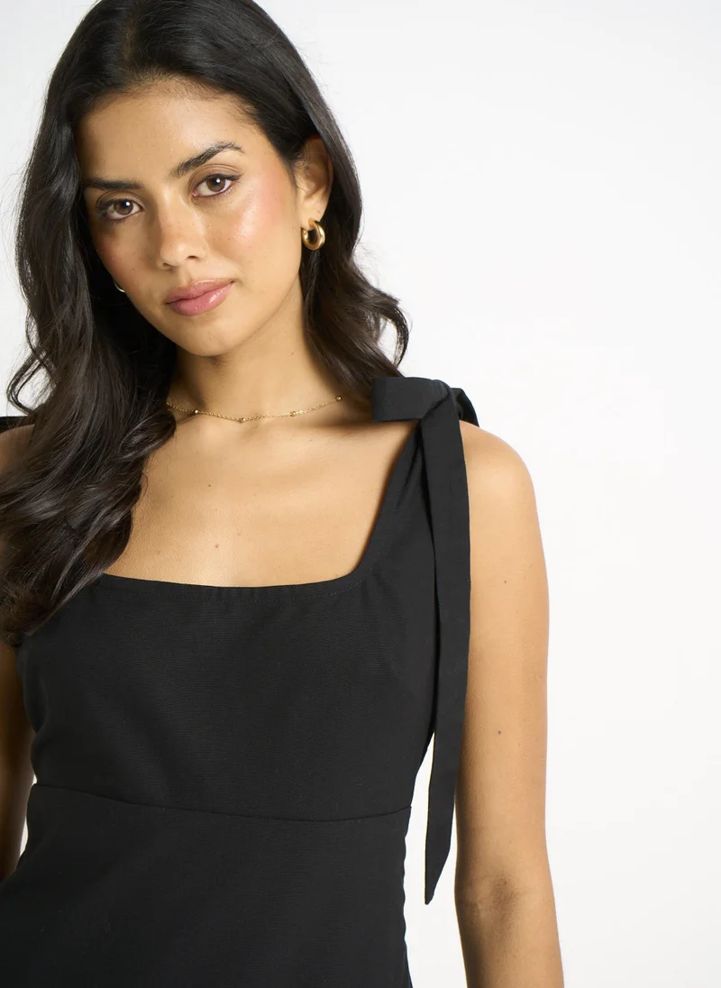 Gini London  Black Linen Mix Drop Waist Midi Dress for Women | Best Price UAE