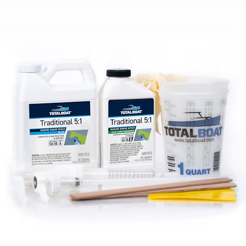 TotalBoat 5:1 Marine Epoxy Resin Kit for Bonding, Filleting, Coating, and Laminating - Use for Fiberglass, Wood, Carbon Fiber, Boat Building, Repairs, Woodworking (Quart, Fast Hardener, Pumps) - Image 1