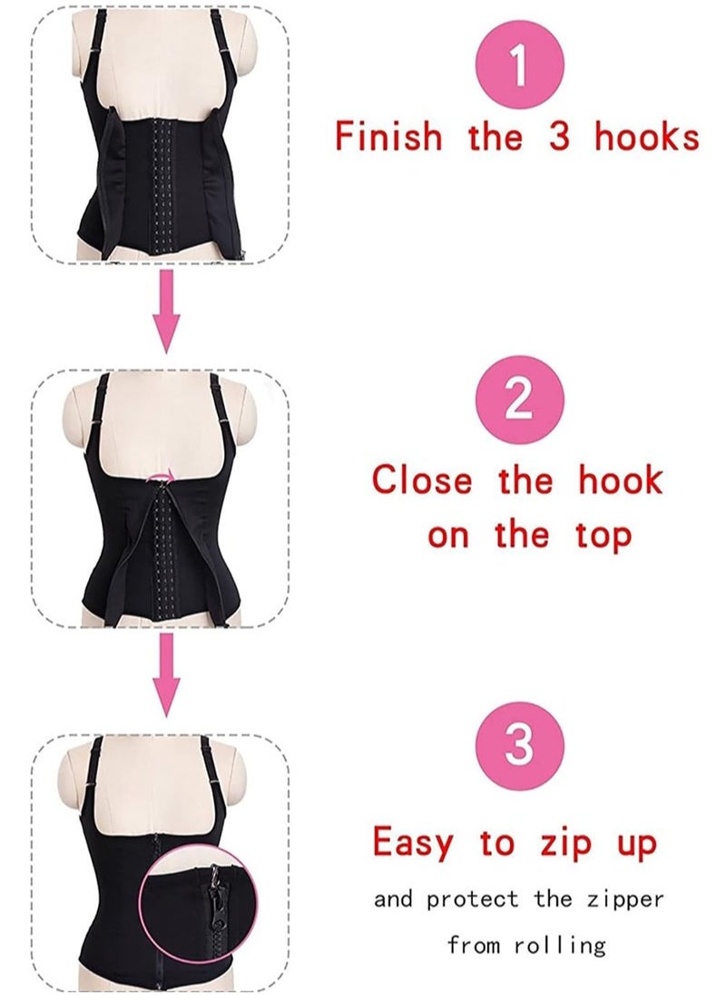 AGD - Women's Zippered Waist Trainer Corset Workout Corset Black - Image 1