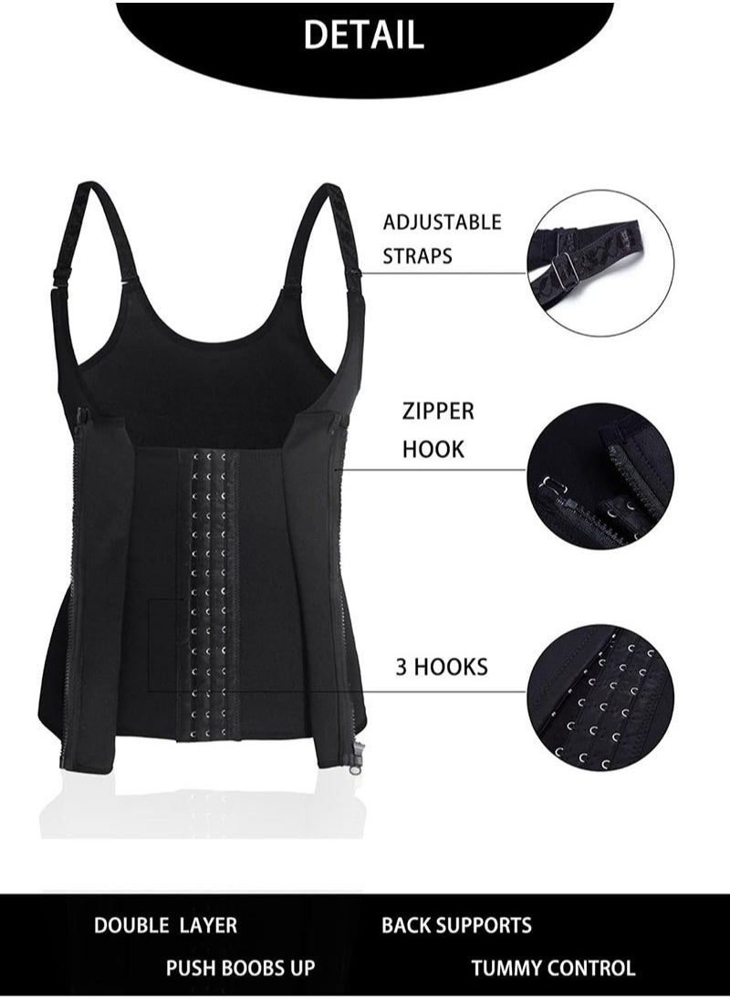 AGD - Women's Zippered Waist Trainer Corset Workout Corset Black - Image 1