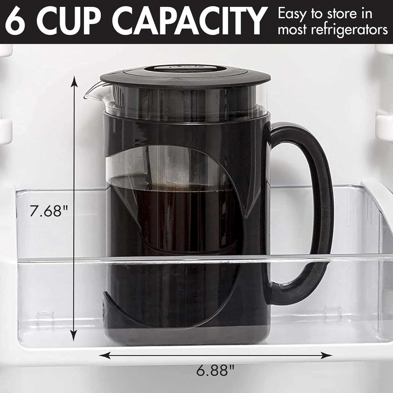 Primula Burke Deluxe Cold Brew Iced Coffee Maker, Comfort Grip Handle, Durable Glass Carafe, Removable Mesh Filter, Perfect 6 Cup Size, Dishwasher Safe, 1.6 qt, Black - Image 3