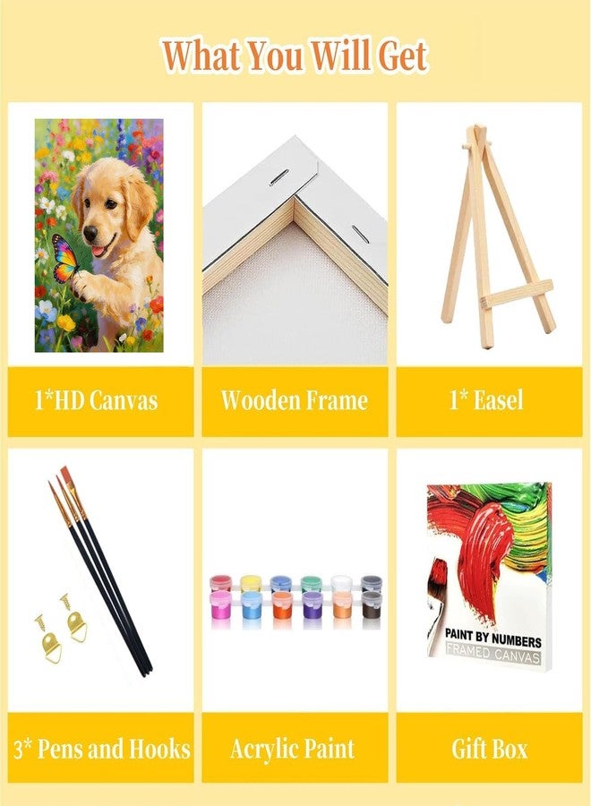 HITO Dog Paint by Numbers Kit for Kids 6-8-12 with Frame Easel - Animal Paint by Numbers for Kids, Easy Painting with Number DIY Acrylic Oil Painting Kits for Home Wall Decor (8X12 inch) - Image 3