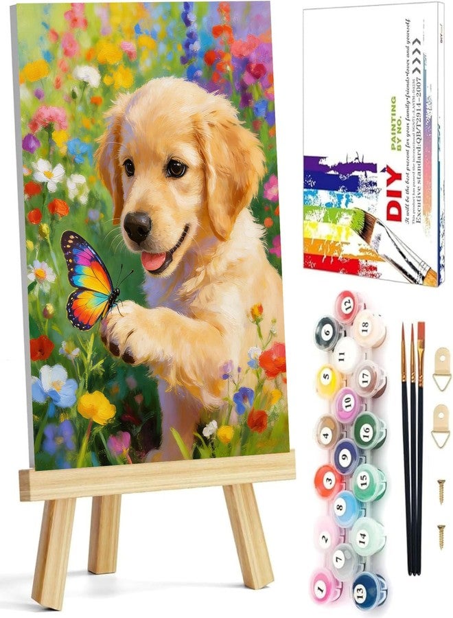 HITO Dog Paint by Numbers Kit for Kids 6-8-12 with Frame Easel - Animal Paint by Numbers for Kids, Easy Painting with Number DIY Acrylic Oil Painting Kits for Home Wall Decor (8X12 inch) - Image 1