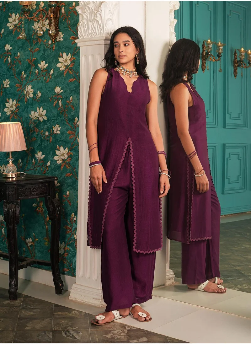  قصة Women's Plum Purple Noir Ensemble Kurta Set