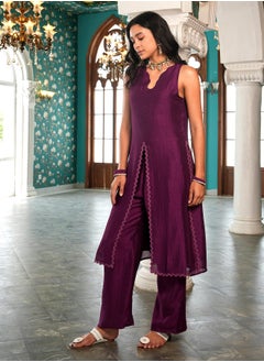  قصة Women's Plum Purple Noir Ensemble Kurta Set  - Image 3