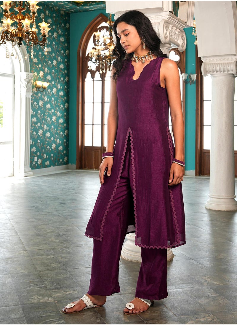  قصة Women's Plum Purple Noir Ensemble Kurta Set  - Image 3