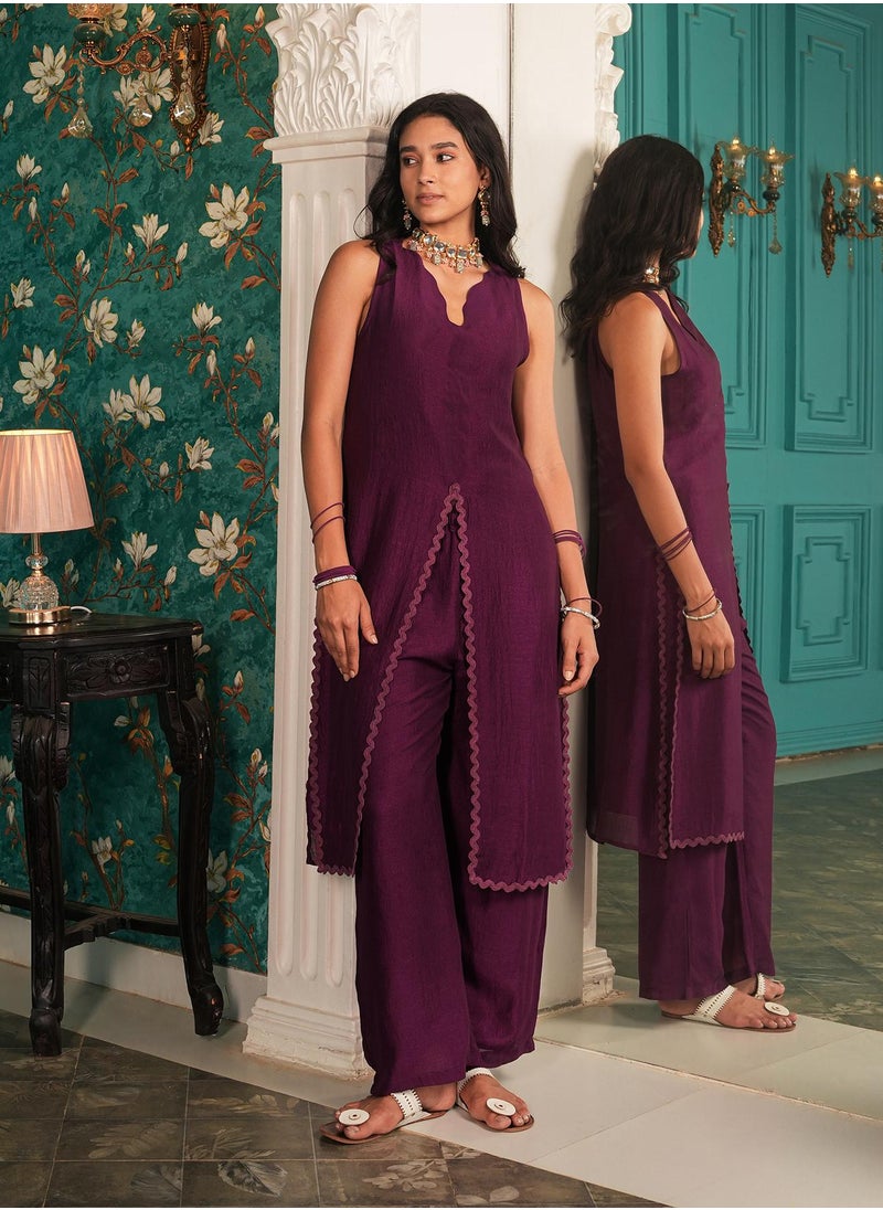  قصة Women's Plum Purple Noir Ensemble Kurta Set  - Image 2