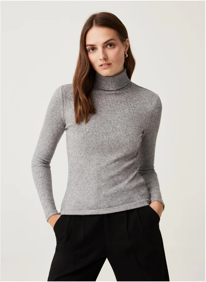 او في اس Ovs Womens Ribbed Turtleneck With Lurex