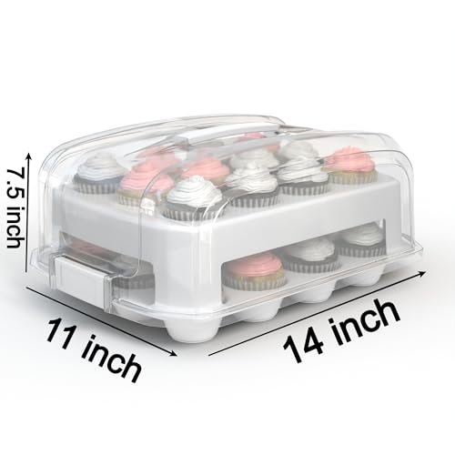 Top Shelf Elements Cupcake Carrier, EXTRA LARGE LID, White Cupcake Holder Carries 24 Standard-Size Cupcakes, Muffin Traveler Two Tier Stand Reusable Cupcake Box - Image 3