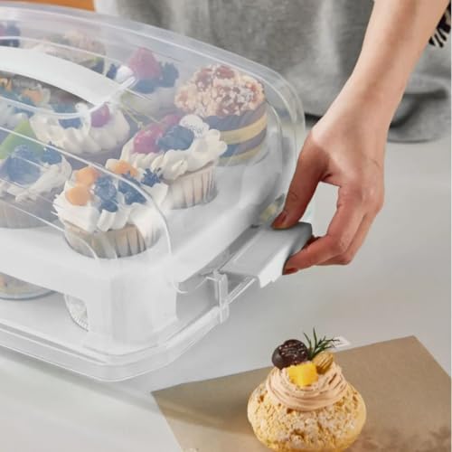 Top Shelf Elements Cupcake Carrier, EXTRA LARGE LID, White Cupcake Holder Carries 24 Standard-Size Cupcakes, Muffin Traveler Two Tier Stand Reusable Cupcake Box - Image 4