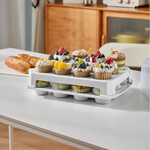 Top Shelf Elements Cupcake Carrier, EXTRA LARGE LID, White Cupcake Holder Carries 24 Standard-Size Cupcakes, Muffin Traveler Two Tier Stand Reusable Cupcake Box - Image 2