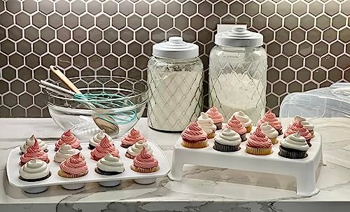 Top Shelf Elements Cupcake Carrier, EXTRA LARGE LID, White Cupcake Holder Carries 24 Standard-Size Cupcakes, Muffin Traveler Two Tier Stand Reusable Cupcake Box - Image 5