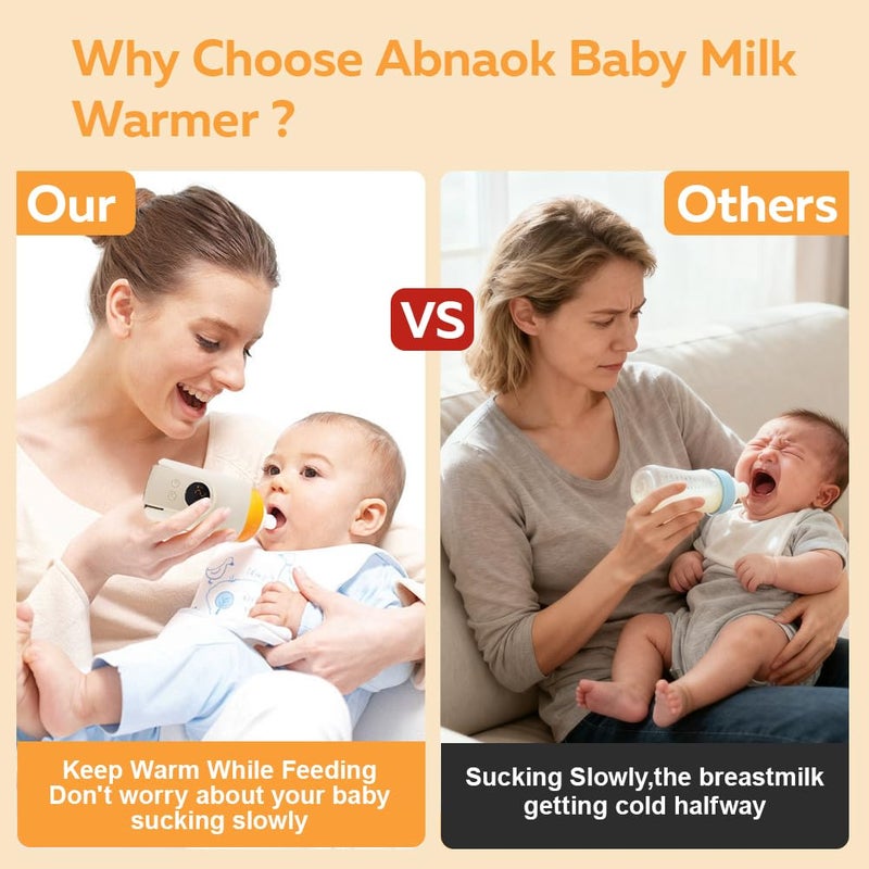 Abnaok Portable Milk Warmer for Travel, On The Go Baby Bottle Warmer, Waterless Bottle Warmering with Battery-Powered for Home Outdoor, Fast Heating & Precise Temperature Control with LCD Display - Image 3