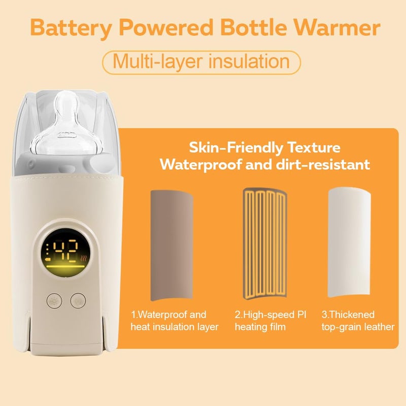 Abnaok Portable Milk Warmer for Travel, On The Go Baby Bottle Warmer, Waterless Bottle Warmering with Battery-Powered for Home Outdoor, Fast Heating & Precise Temperature Control with LCD Display - Image 4