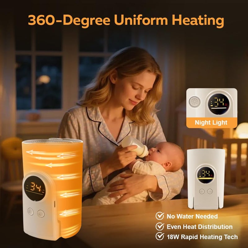 Abnaok Portable Milk Warmer for Travel, On The Go Baby Bottle Warmer, Waterless Bottle Warmering with Battery-Powered for Home Outdoor, Fast Heating & Precise Temperature Control with LCD Display - Image 2
