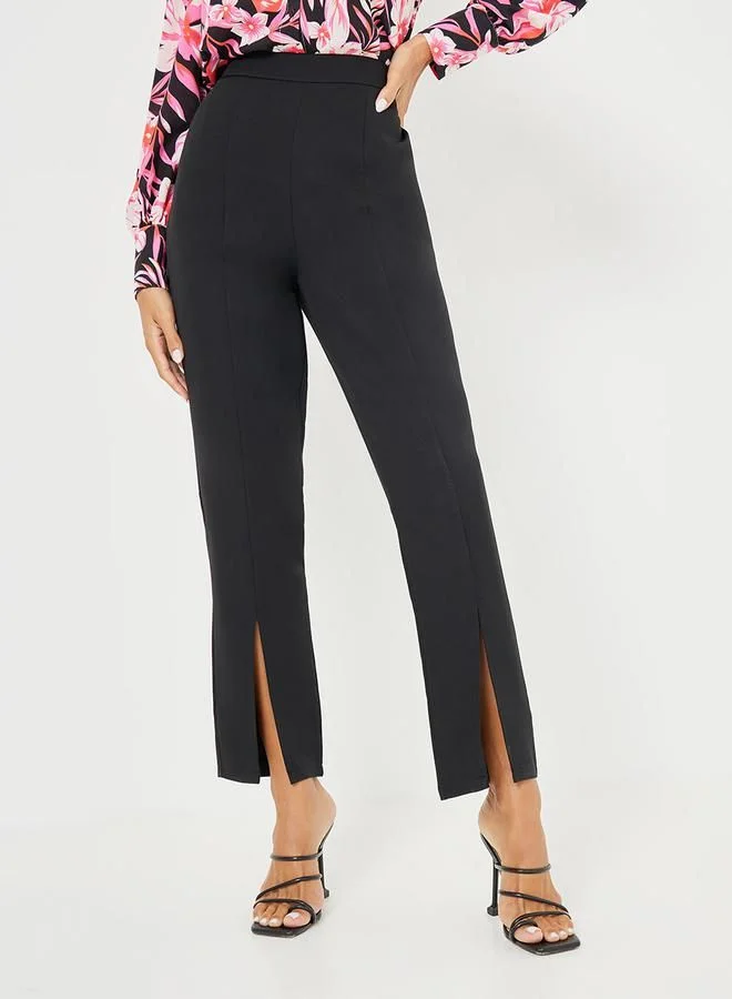 Styli High Rise Split Hem Detail Slim Fit Trouser