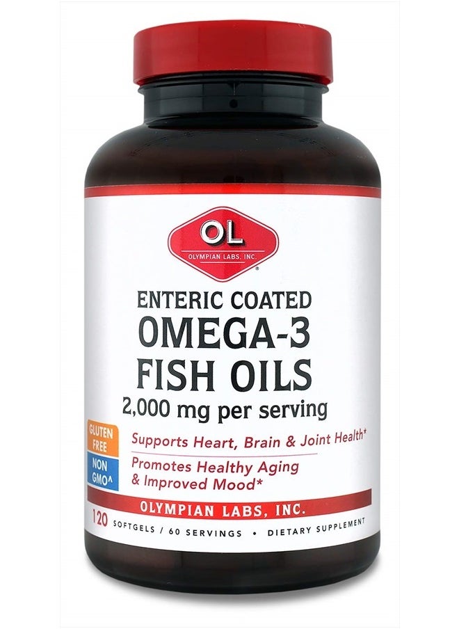 Olympian Labs Enteric Coated Omega 3 Fish Oils, 2000 mg per serving/ 60 servings, 120 Softgels  - Image 1