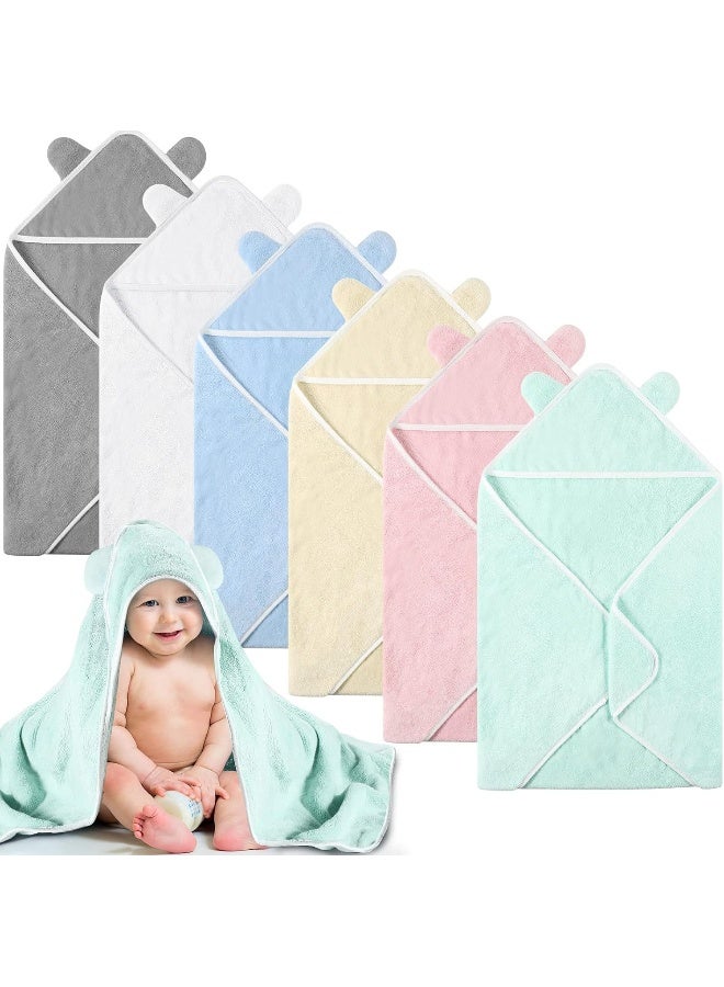 Lounsweer 6 Pieces Baby Bath Towels 30 x 30 Inch Hooded Baby Towel Bath Blanket Absorbent Coral Fleece Hooded for Toddler Infant Newborn Shower Gift Supplies