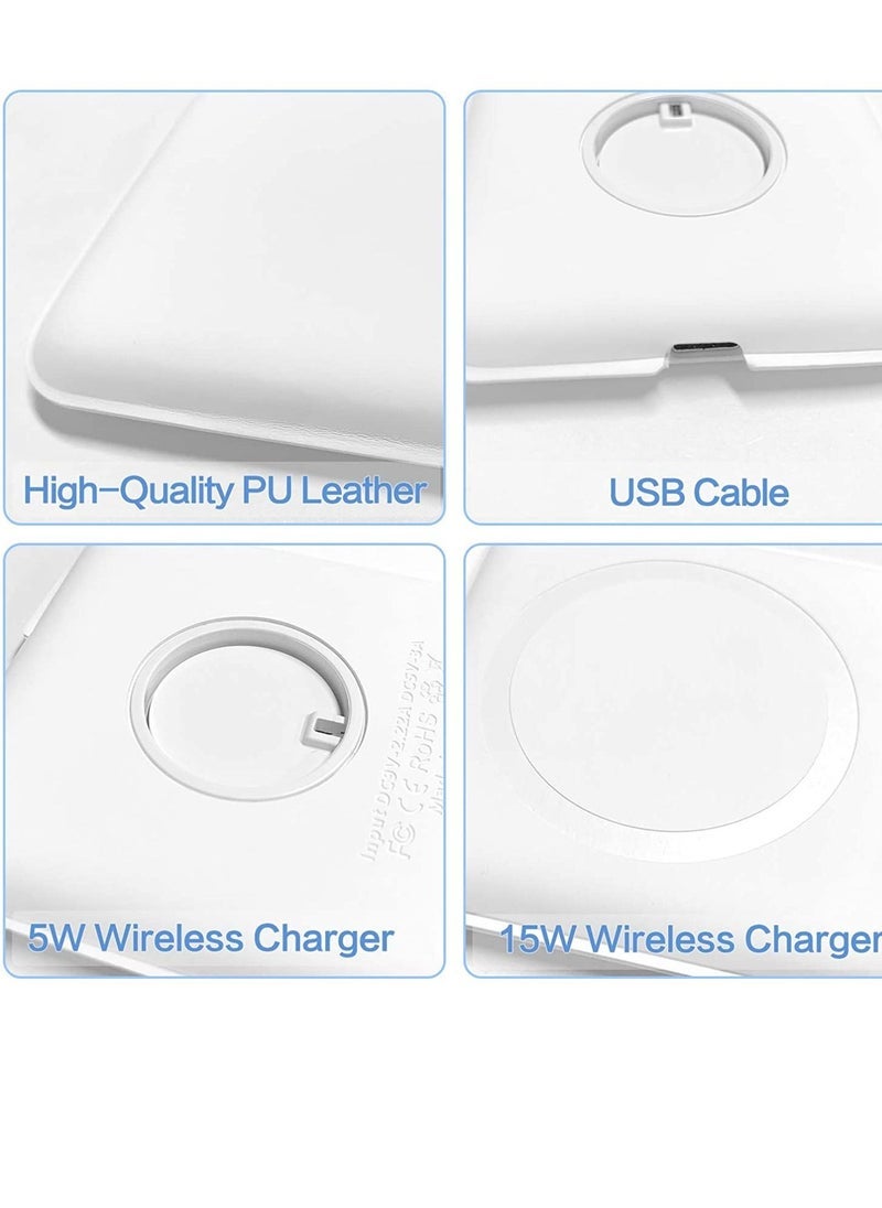 2 in 1 Wireless Charger, 15W Qi Fast Dual Magnetic Wireless Charging Pad [for Magsafe Charging], Foldable PU Wireless Charger Station for iPhone 12/12 Pro/12 Pro Max/Mini/11/X/XR/S20/Airpods/iWatch
