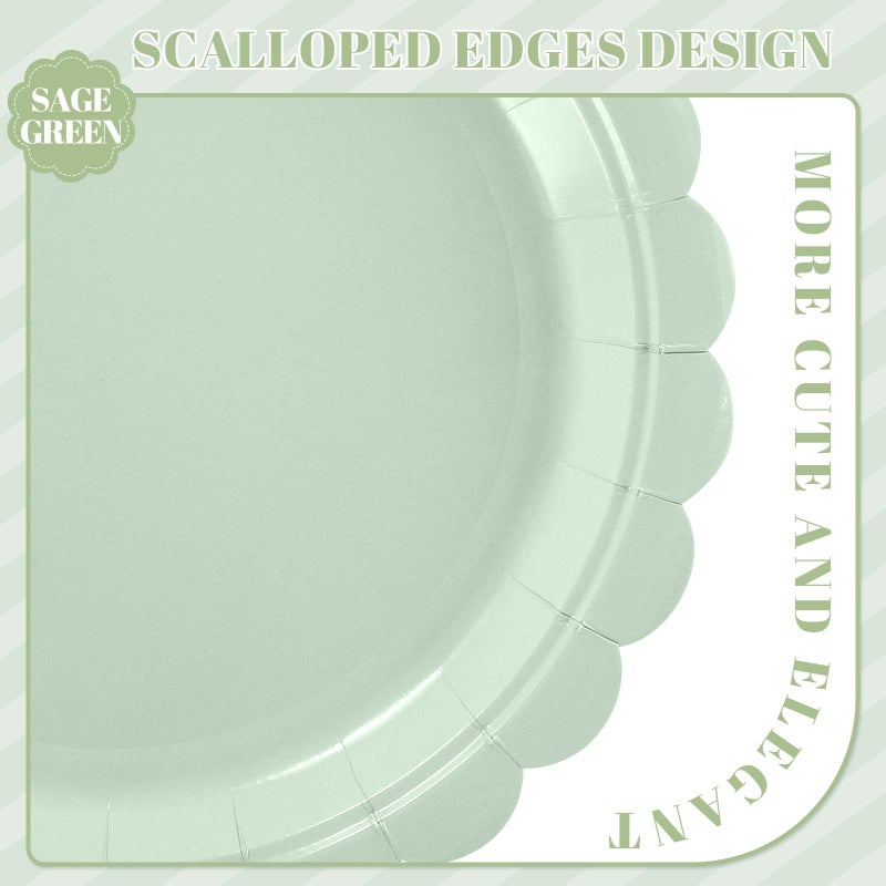NatNarr 30 Pcs Sage Green Paper Plates 9 Inch Disposable Scalloped Easter Plates Cute Dessert Cake Plate Party Dinner Plate for Baby Shower, Wedding, Bridal Shower - Image 3