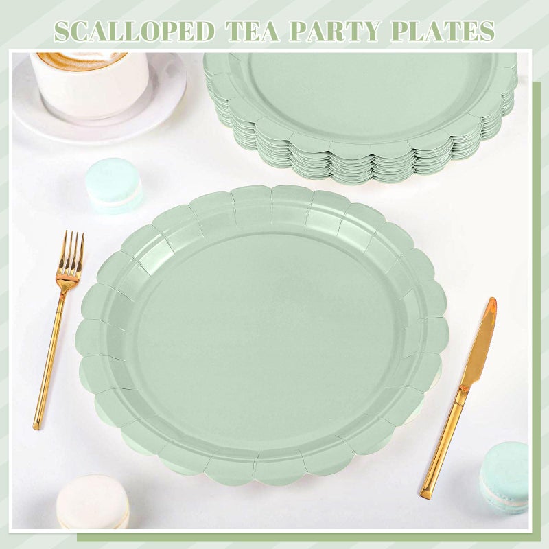 NatNarr 30 Pcs Sage Green Paper Plates 9 Inch Disposable Scalloped Easter Plates Cute Dessert Cake Plate Party Dinner Plate for Baby Shower, Wedding, Bridal Shower - Image 5