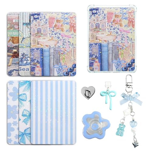 JINGSEN Cute Case Insert Cards Set for Kindle,6 Book-Themed Designs with Charms Set for Kindle and USB-C Dust Plugs,for 11th/12th Generation,6.8 x 4.8 inches(Blue) - Image 1